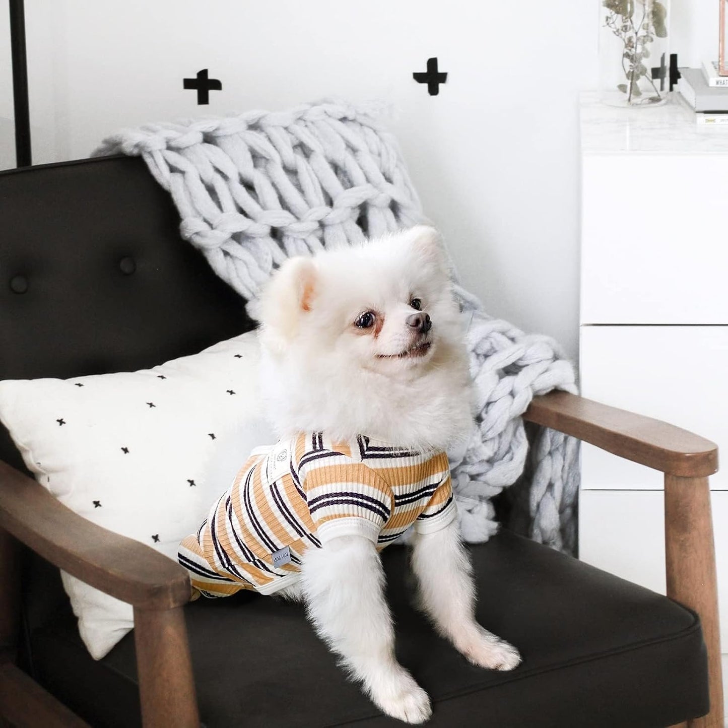 TONY HOBY Male Dog Pajamas, 4 Legged Dog Jumpsuit with Brown Stripe, Dogs Shirt for Small Medium Dogs (Brown, Boy, XL)