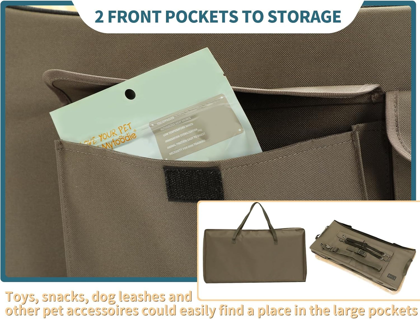 Petsfit Dog Booster Seat for 2 Small Dogs or Medium Dog up to 55 lbs, Large Dog Car Seat with 2 Big Pockets for Cars, Trucks and SUVs (Large, Brown)