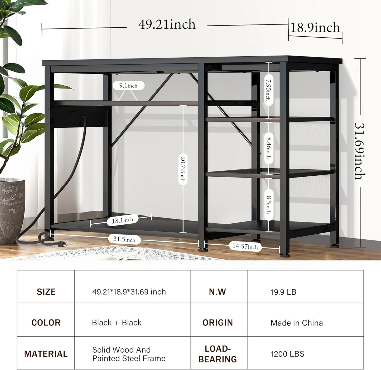 55-75 Gallon Fish Tank Stand: Heavy Duty Aquarium Stand with Power Outlets and Cabinet for Fish Tank Accessories Storage - Metal Frame, 1200LBS Capacity, Suitable for Fish & Reptile Terrariums