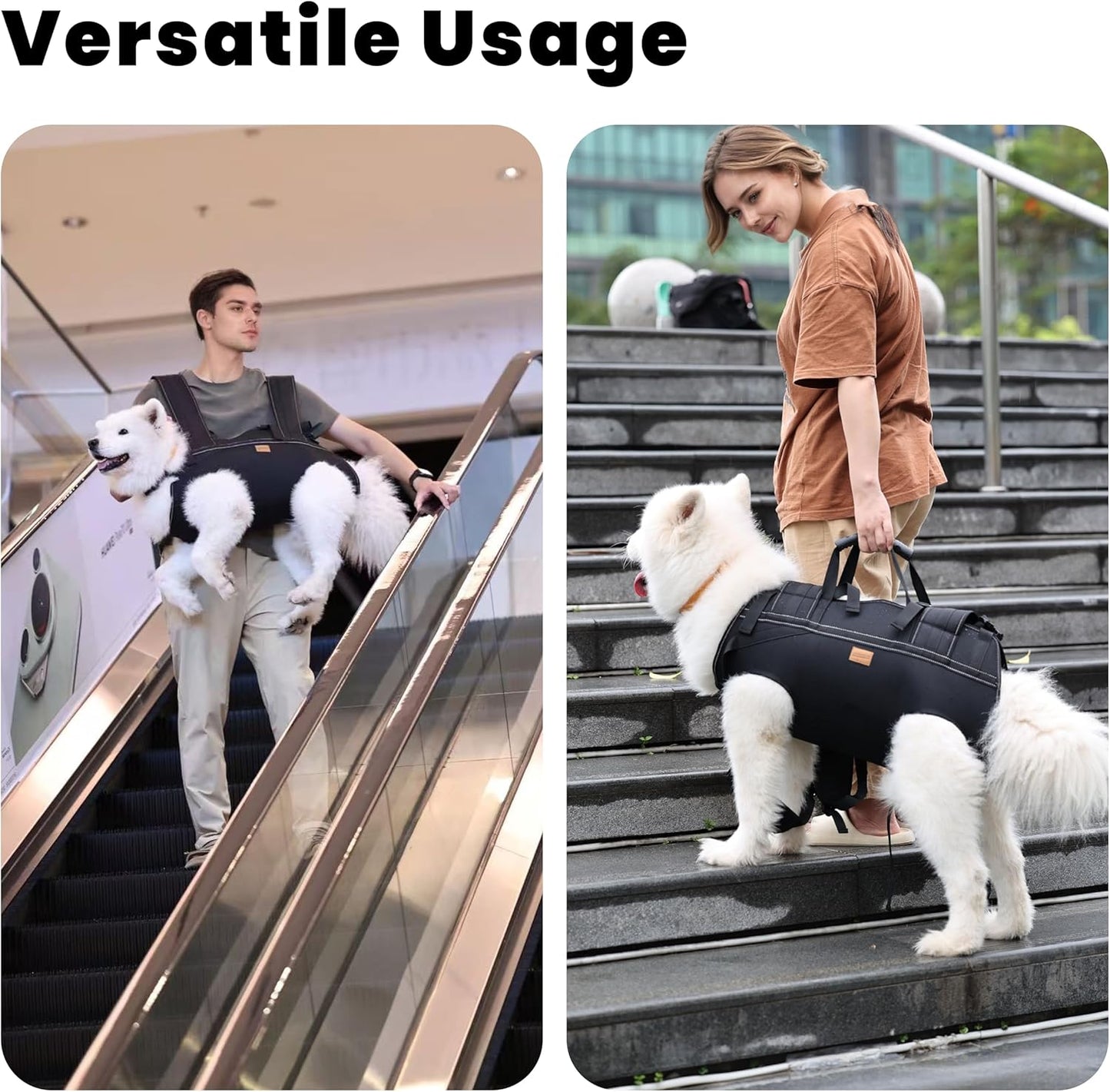 Dog Lift Harness Backpack Carrier for Large Dogs, Full Body Sling with Handle, Dog Harness for Joint Injuries, Arthritis, Ideal for Stairs, Elderly Dogs (Black Large 20-29 LBS)