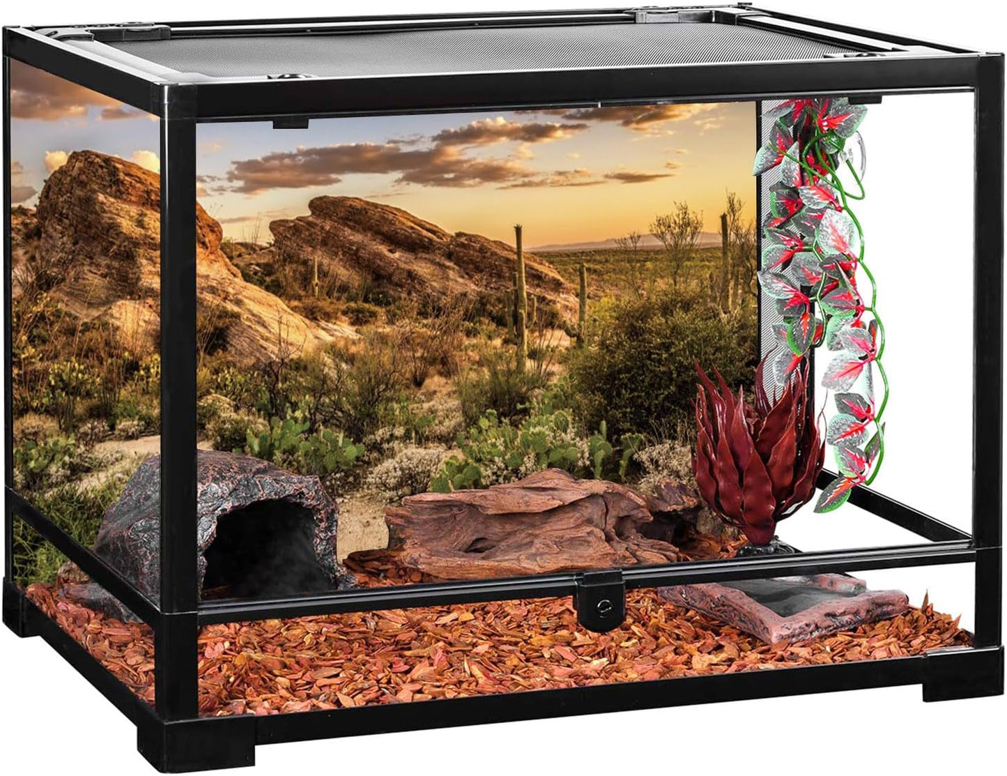 AWERT Reptile Habitat Background Blue Sky Oasis Cactus Sun and Desert Terrarium Background 48x18 inches Durable Polyester Background