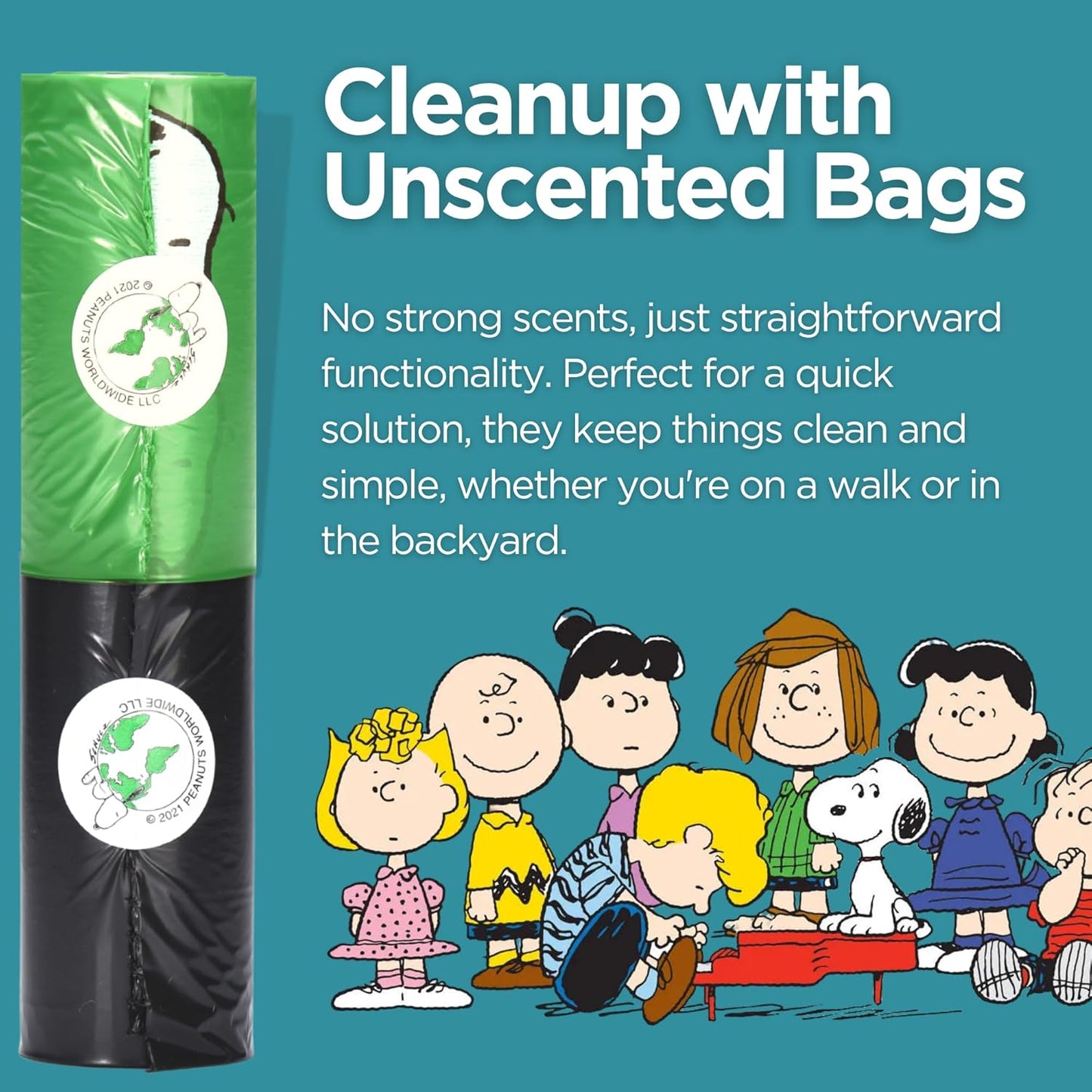 The Original Poop Bags® 38% USDA Biobased Pet Waste Bags, Peanuts Design, Leak-Resistant & Durable, Black/Green, 360 Count