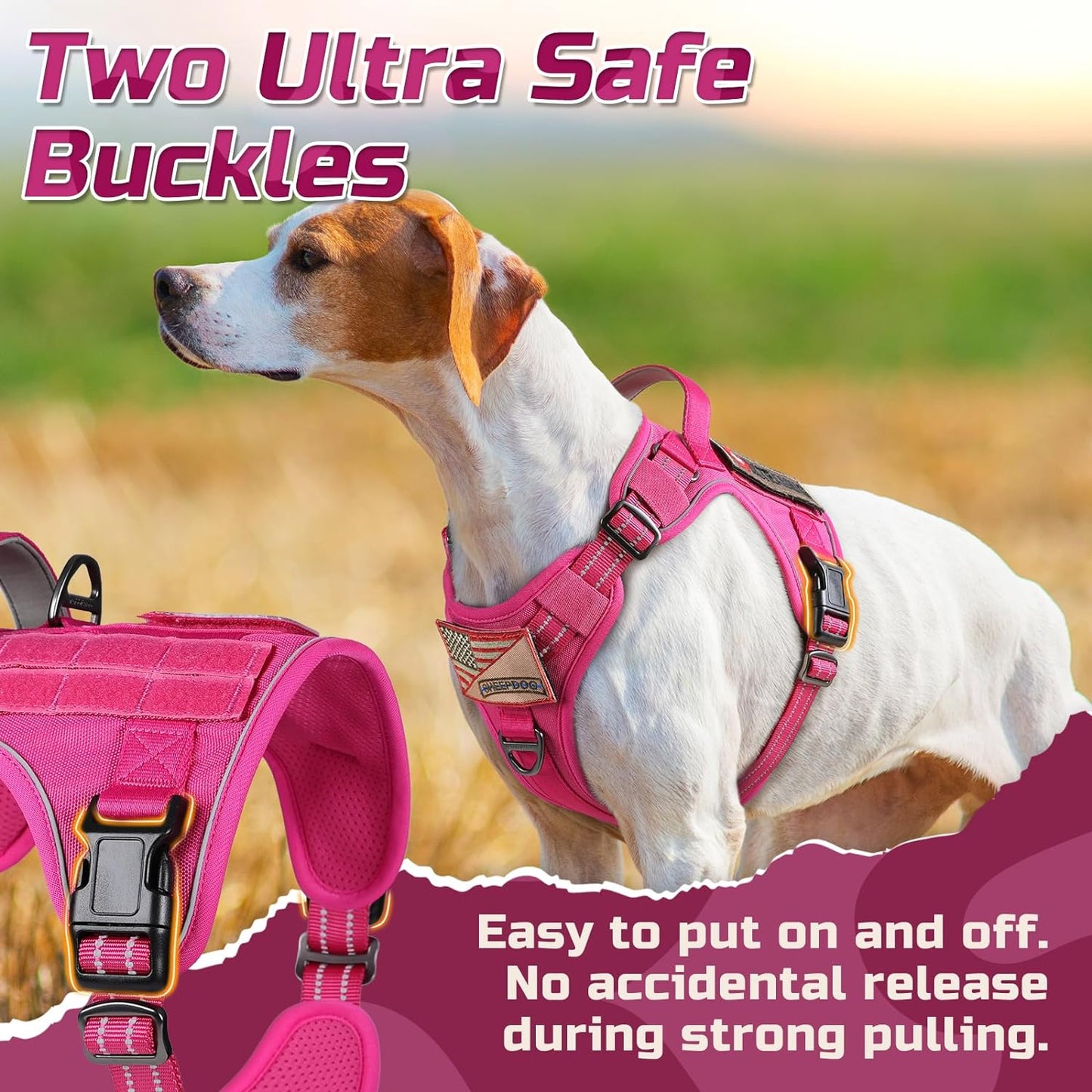 rabbitgoo Tactical Dog Harness for Small Dogs, No Pull Military Service Vest with Handle & Molle, Easy Control for Training Walking, Adjustable Reflective Straps, Rose Red, S