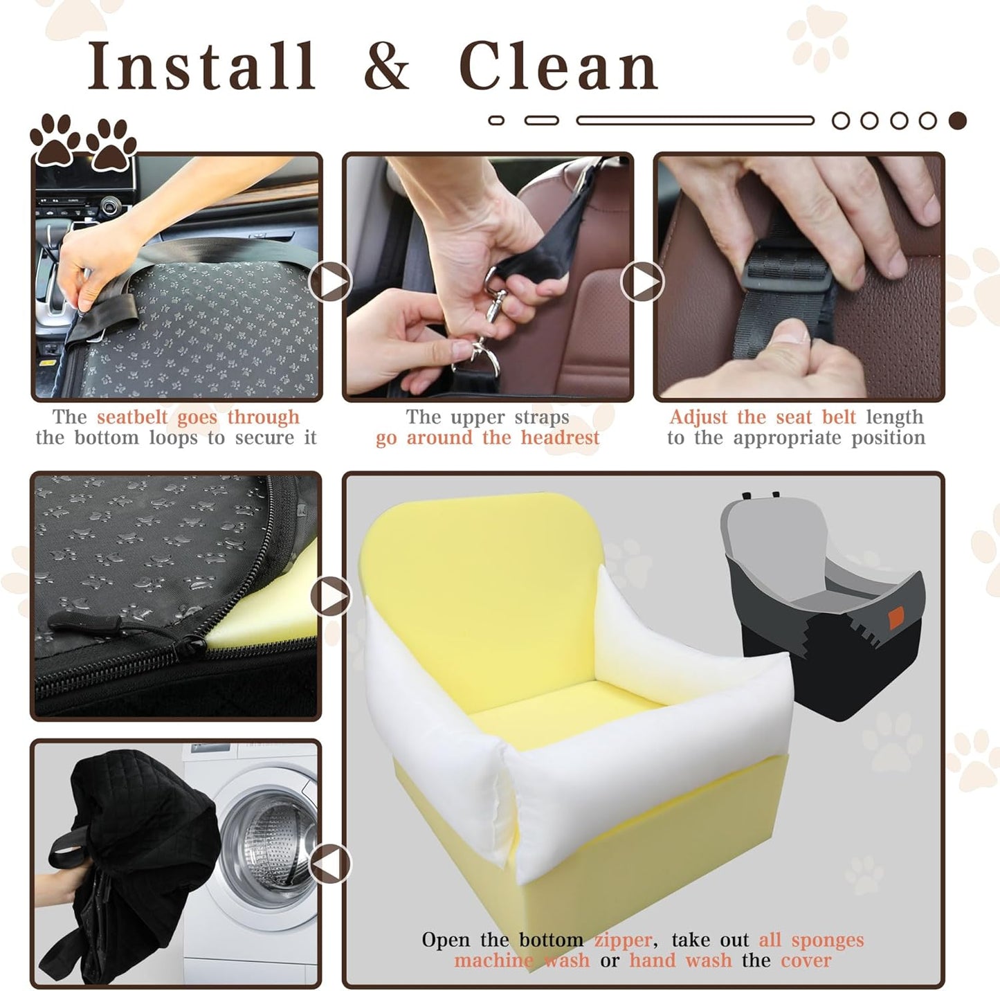 Dog Booster Car Seat for Small/Medium Dogs up to 30 lbs,Interior 7 Inches Elevated Pet Booster Seat,Ultra Soft Fabric and Memory Foam Car Dog Bed,Safety,Comfy,Fully Detachable Washable(H-Black/Brown)