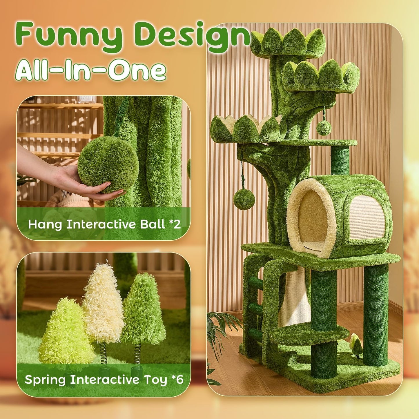 80.3'' Modern Cat Tree, Tall Cat Tower for Indoor Cats Adults, Luxury Climb Tower with Scratching Post, Heavy Duty Cat Condo with Ladder, Toys, Double Sided Mat, Lotus Perch for Multi-Cat Families