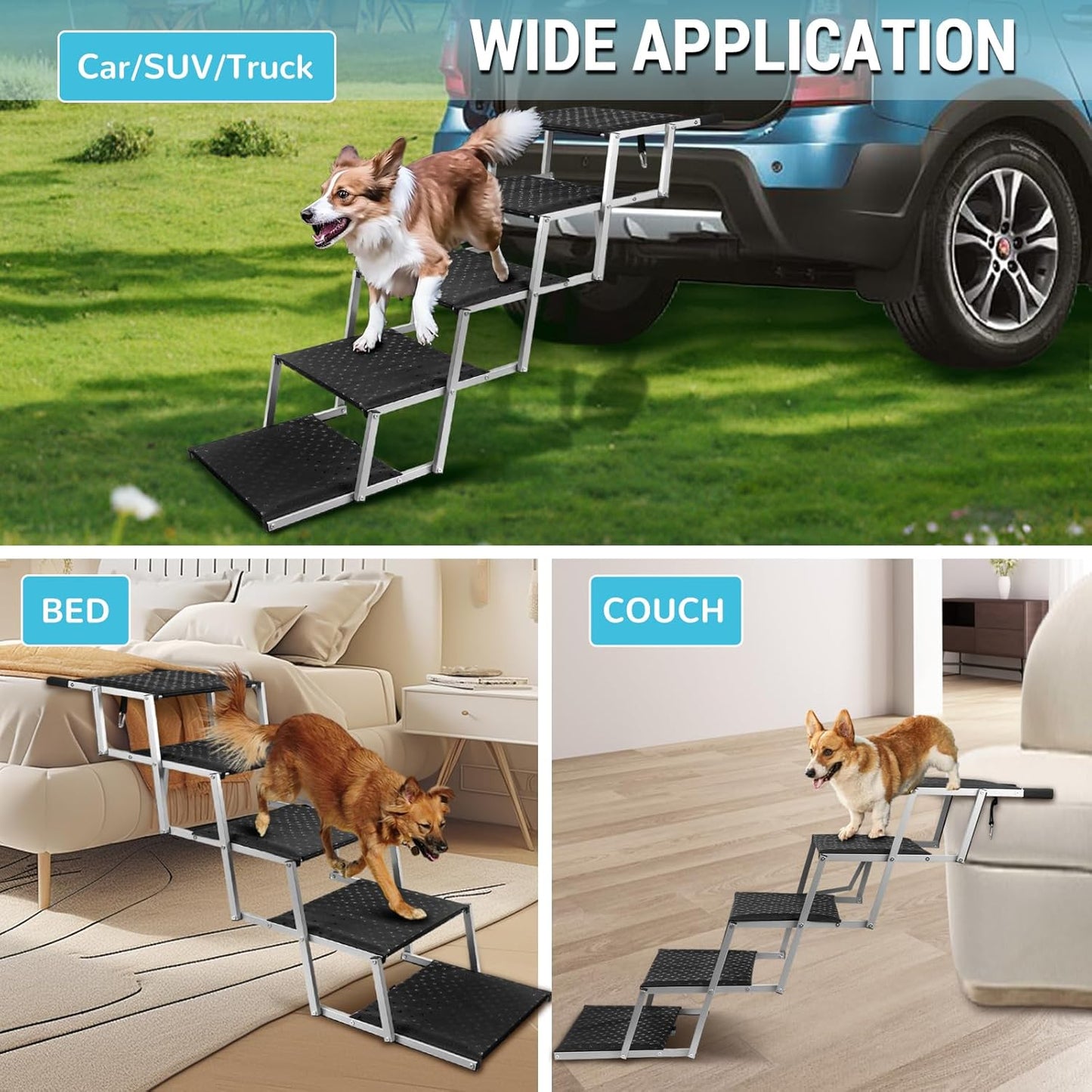 Extra Wide Dog Stairs for Large Dogs,Portable Folding Pet Stairs for Cars,SUV,Trucks,Dog Steps with Non-Slip Surface,Supports Up to 250 lb,5 Steps