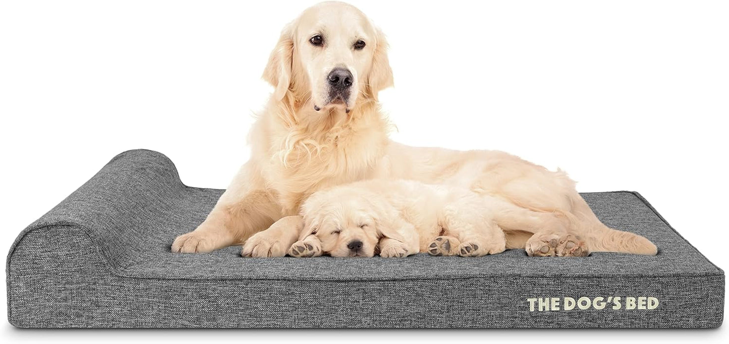 The Dog’s Bed Orthopedic Headrest Dog Bed XL Grey Linen 46x28, Memory Foam, Pain Relief for Arthritis, Hip & Elbow Dysplasia, Post Surgery, Lameness, Veterinary Approved, Waterproof Washable Cover