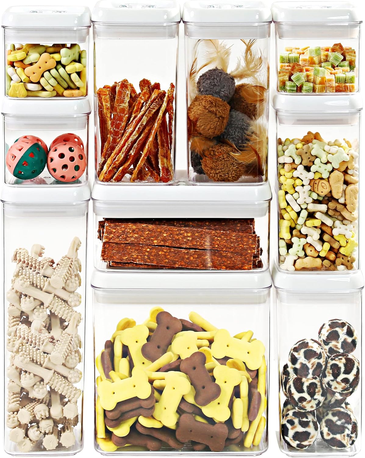 Felli Flip Tite Storage Container with Lid 4" RECTANGULAR Air Tight Ring Flip Top, Stackable Acrylic Canister for Kitchen Counter Pantry, Cereal Granola Pasta Spice, Gift Set for Women (4pk, Variety)