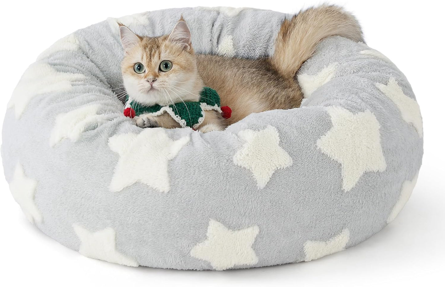 LE SURE Donut Small Dog Bed - Round Cat Beds for Indoor Cats Anti-Anxiety Calming Pet Beds, Washable Cute Modern Beds with Teddy Sherpa Plush & Anti Slip Bottom, 20 Inch, Galaxy Grey