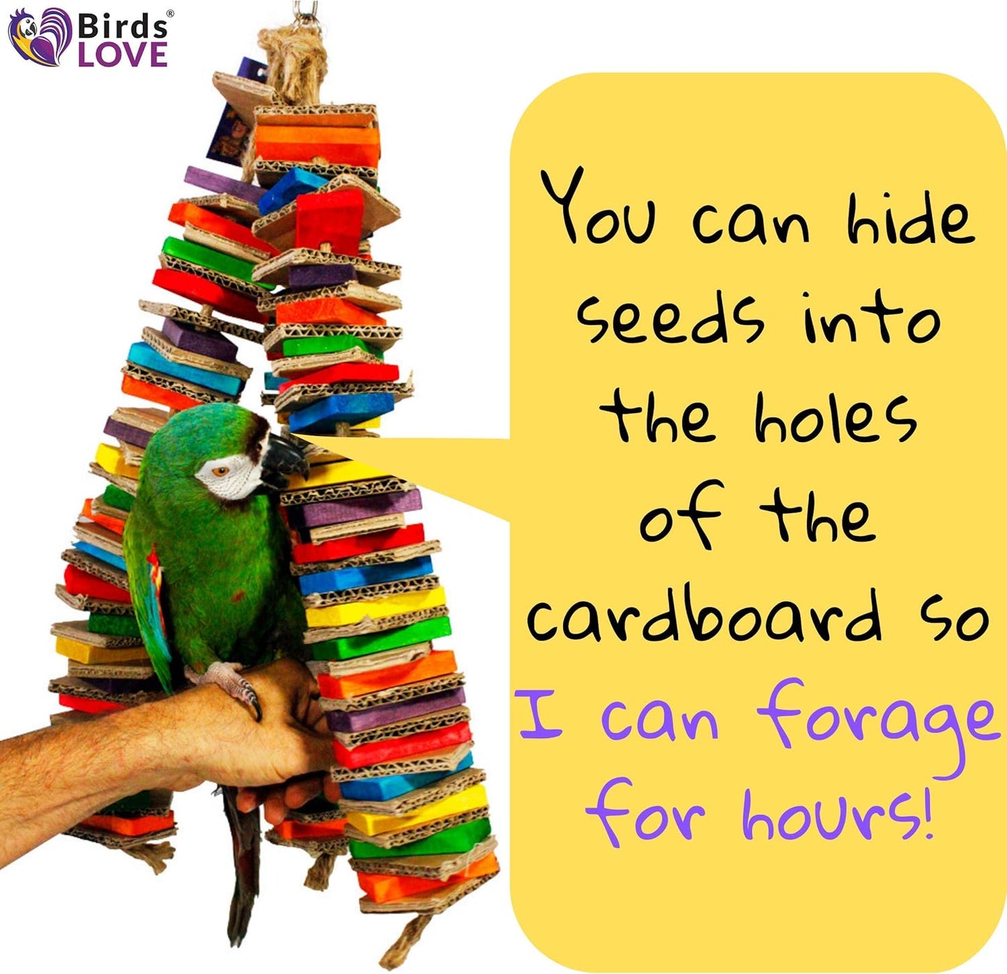 Birds LOVE Chew-Tastic Triple Tower of Shredded Fun Colorful Safe Lots of Wood to Chew - Large Bird Cage Toy for African Greys, Amazons, Eclectus, Cockatoos, Macaws and Similar Sized Birds