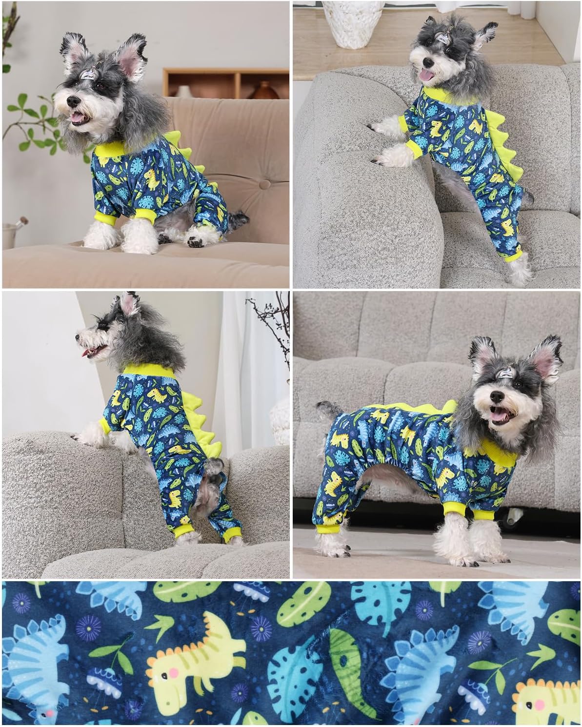 CuteBone Dinosaur Costume Dog Pajamas, Stretchy Spandex Crystal Velvet Sleepwear Coat for Small Dogs, Soft & Warm Pet Outfit Clothes for Cold Weather, Cozy Pullover Design COSP10L