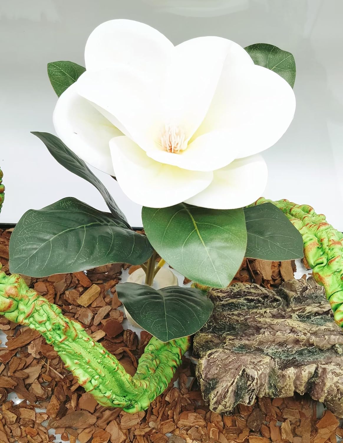 Reptile Plants Terrarium Reptile Tank Decorations for Bearded Dragon Lizard Snake Geckos Chameleon Amphibian Habitat Terrarium Decor (White)