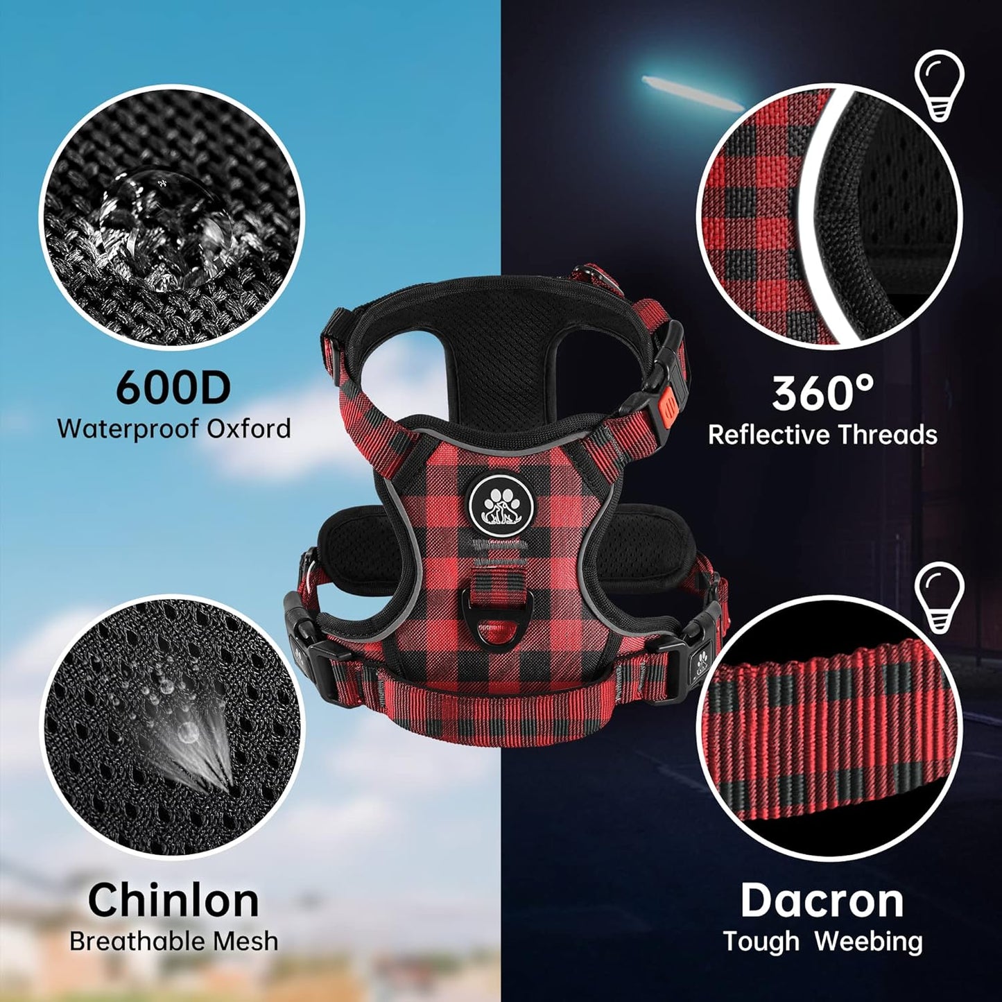 NESTROAD No Pull Dog Harness with Leash, Reflective No Choke Pet Vest Harness,Adjustable Soft Padded Dog Harness with Easy Control Handle for Small Dogs(Checkered Red,Small)