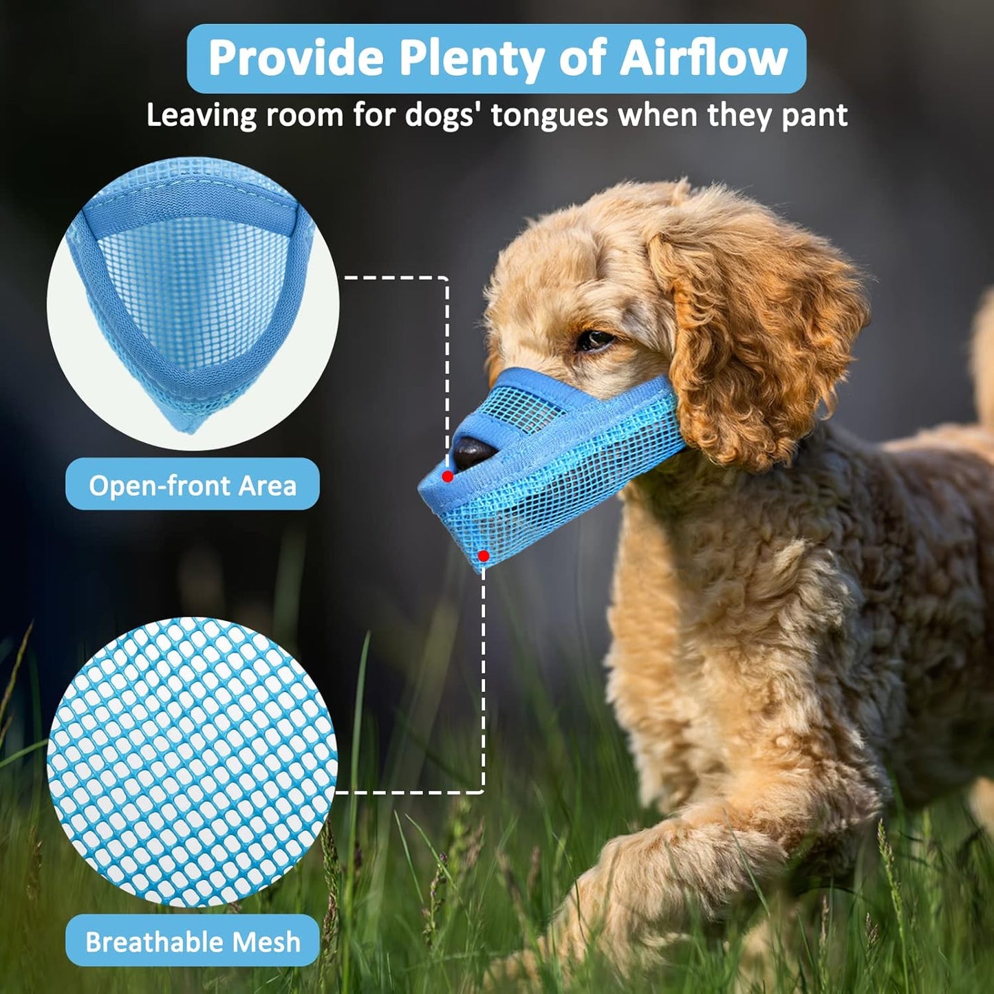 Crazy Felix Nylon Dog Muzzle for Small Medium Large Dogs Dachshund Beagle Poodle Labrador, Air Mesh Breathable and Drinkable Pet Mouth Guard for Anti-Biting Chewing Scavenging(XS, Blue)