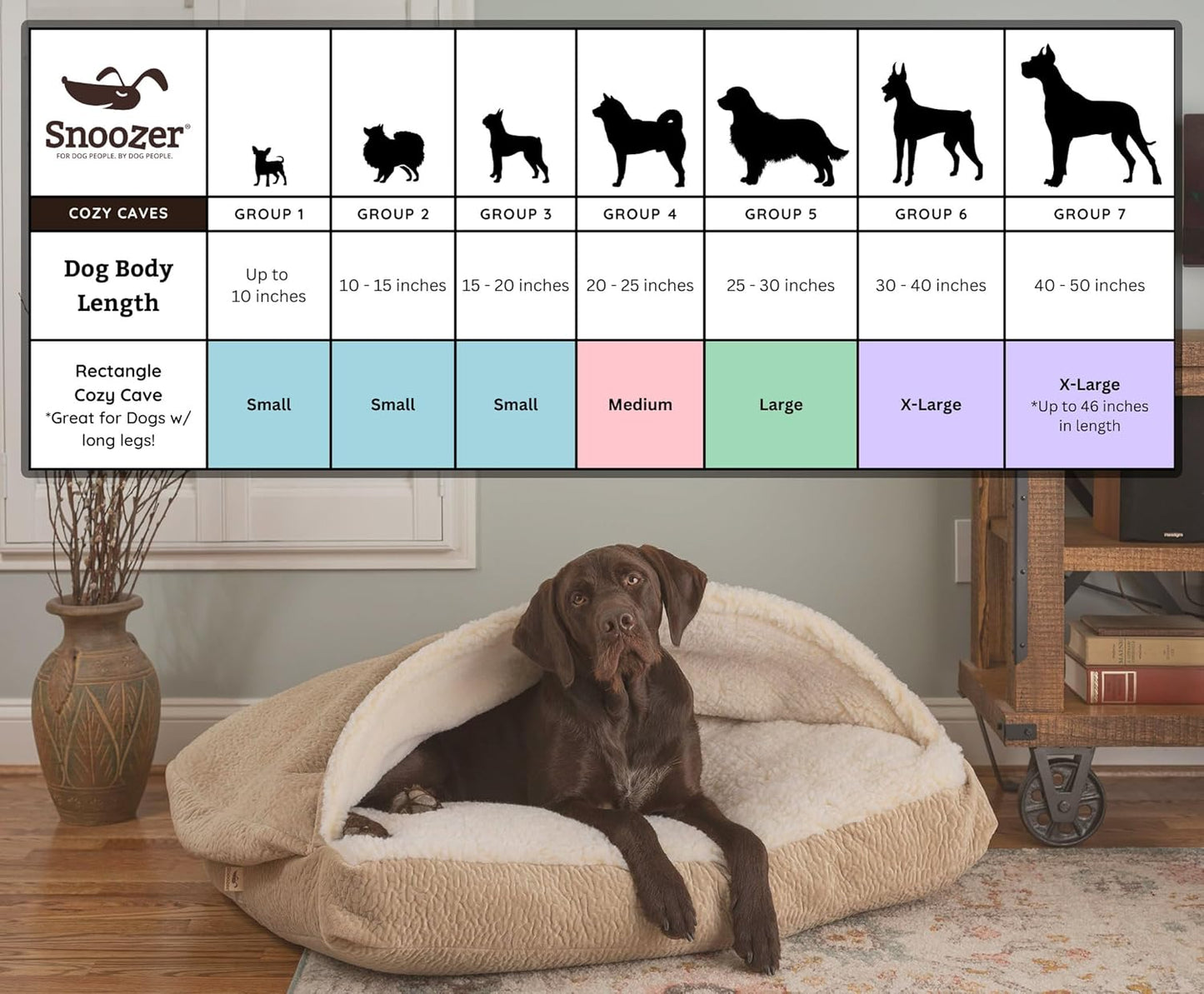 Snoozer Pet Products Luxury Rectangle Cozy Cave Dog Bed with Microsuede, Small, Black