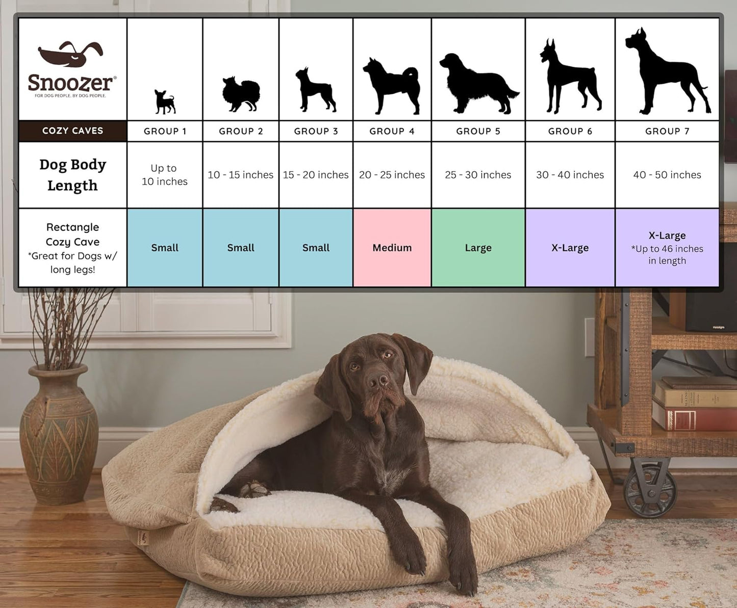 Snoozer Luxury Rectangle Cozy Cave Dog Bed - Indoor Dog Bed with Cover Cave, Covered Calming Burrow for Small & Medium Sized Pets with Blanket Attached, Enclosed, Washable - Medium, Buckskin