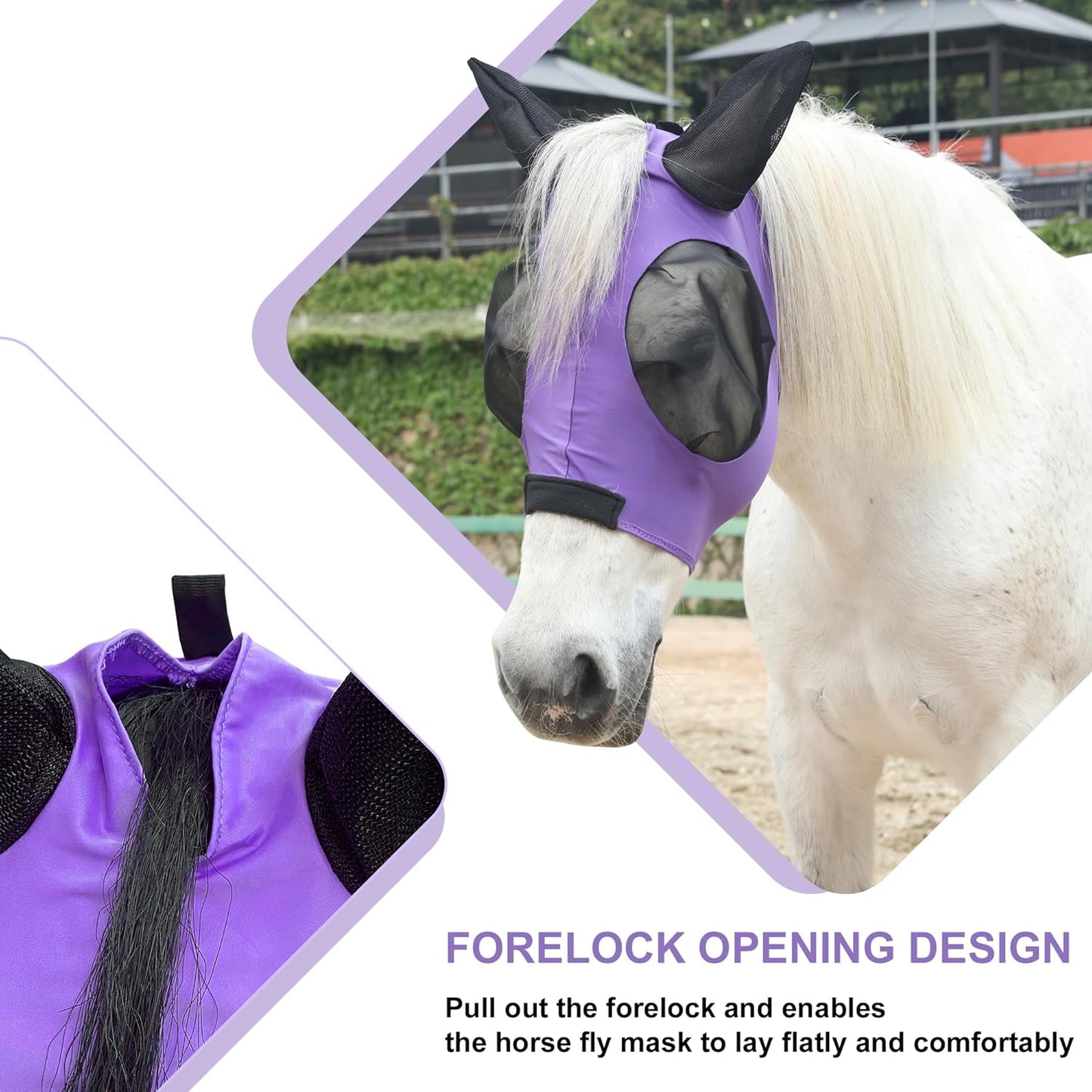 Stretchy Horse Fly Mask for Horses, Soft Lycra Equine Mesh Mask, Elasticity Horse Face Covering, Breathable&UV Protection, Violet, Full