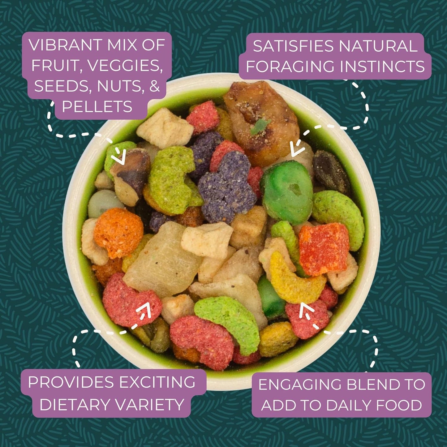 ZuPreem Pure Fun Bird Food, Cockatiel, Lovebird, Quaker, Small Conure, Lorikeet, Seed and Pellet Blend for Medium Birds, Food Mixer Topper, Enriching Variety, Made in USA (M, 2 lbs)