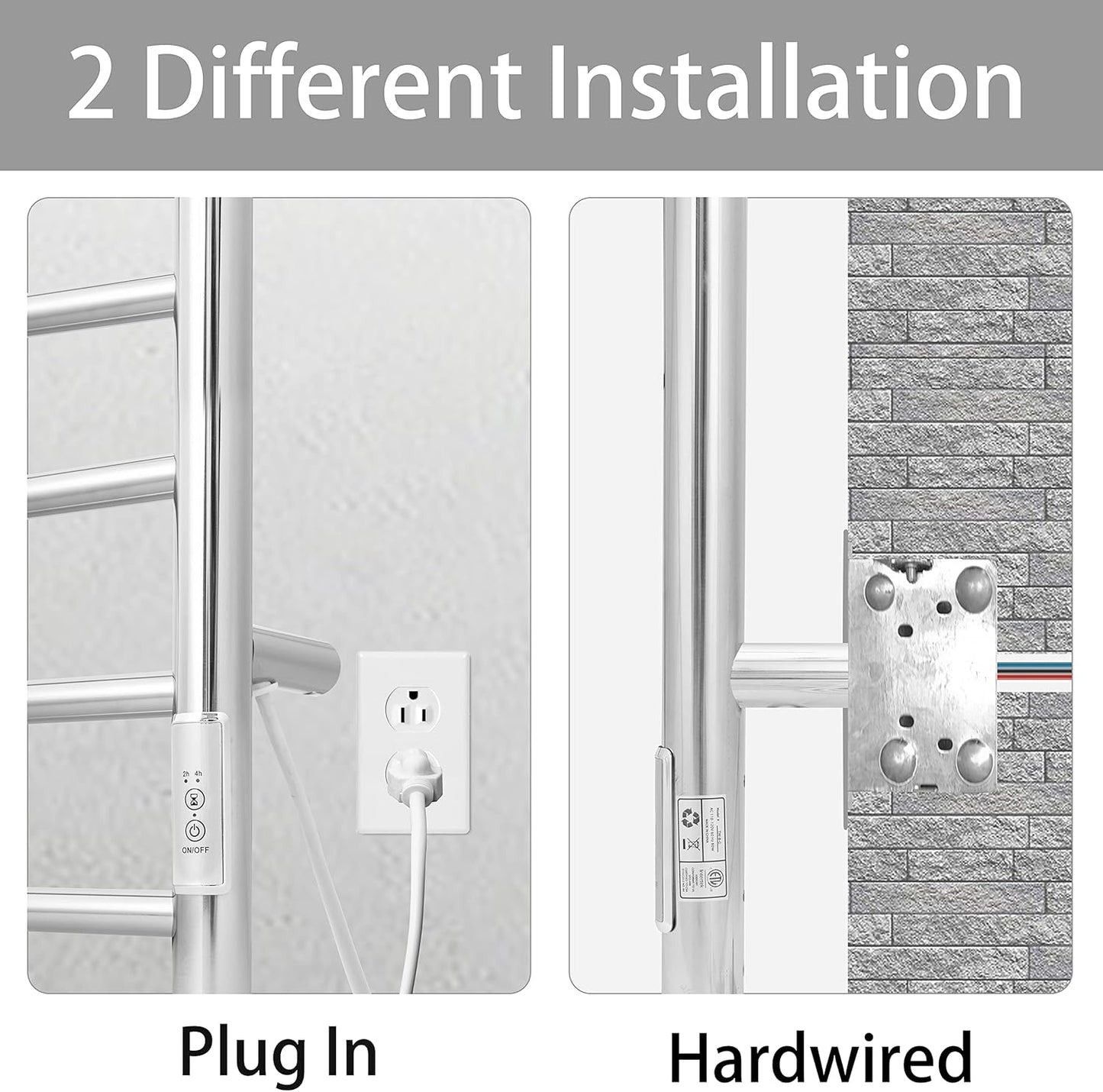 KEG Towel Warmer Wall Mounted with Built-in Timer 8 Bars Electric Stainless Steel Heated Towel Racks for Bathroom, Hot TW-8-PC Towel Warmer 8 bars polish chrome