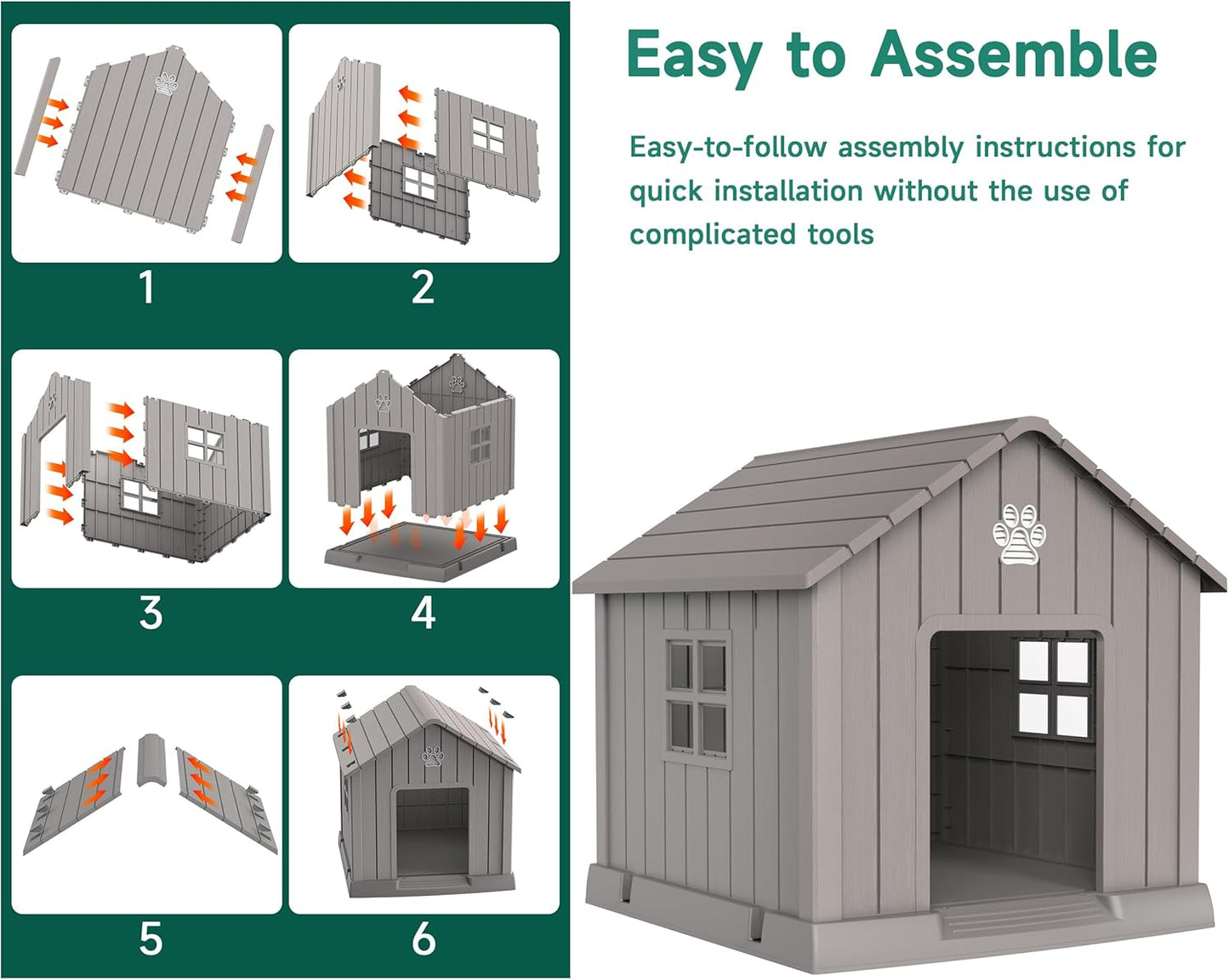 DRATO Dog House Indoor Outdoor for Small to Large Sized Dogs Indoor Outdoor Doghouse Puppy Shelter with Elevated Floor, Easy to Assemble (Light Brown, 38Inch(37.8 * 40.87 * 38.82))