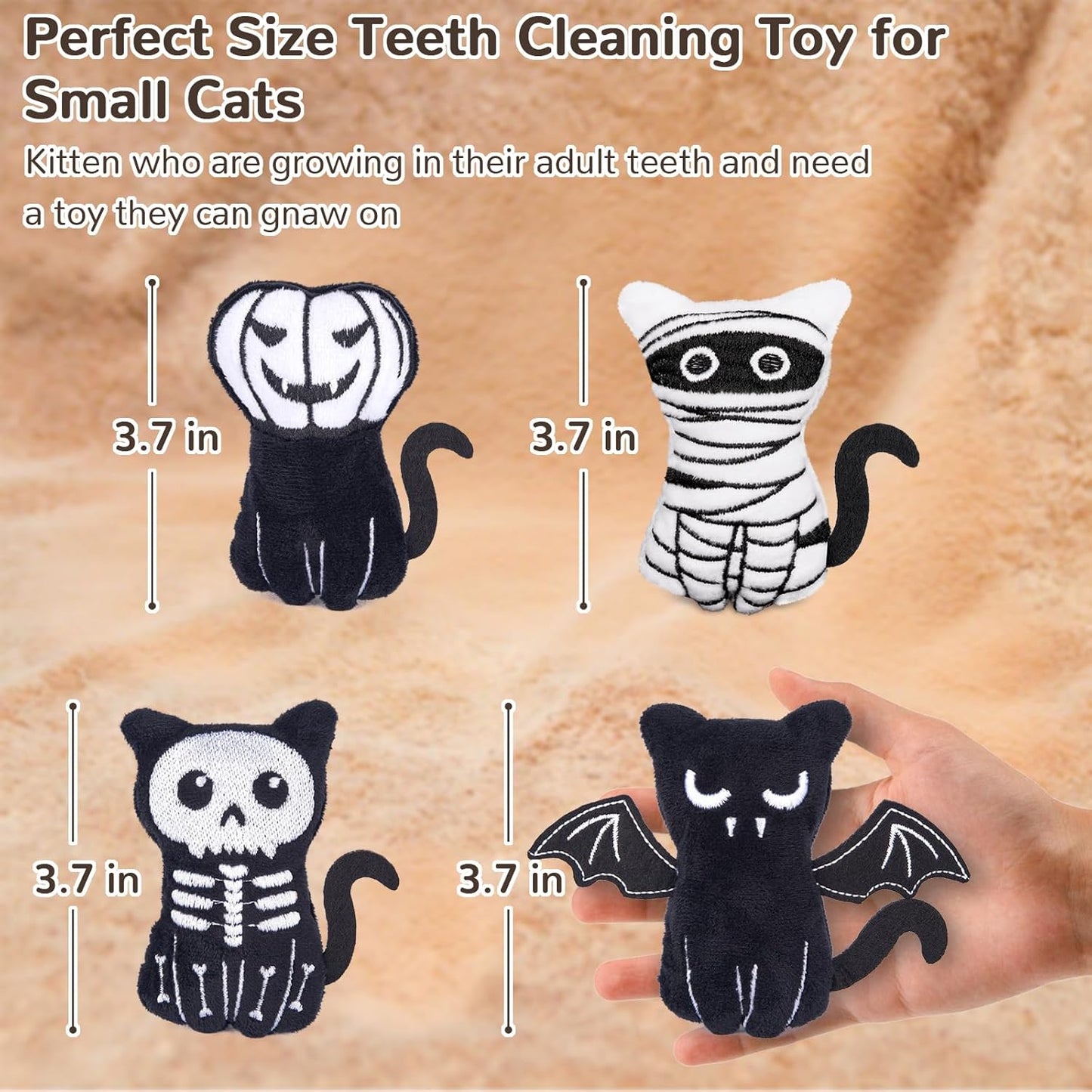 Retro Shaw 4Pcs Cat Toys, Horror Catnip Crinkly Sound Kitten Toys, Interactive Indoor Cat Chew Kitty Kicker Toy for All Breeds 3.7 Inches