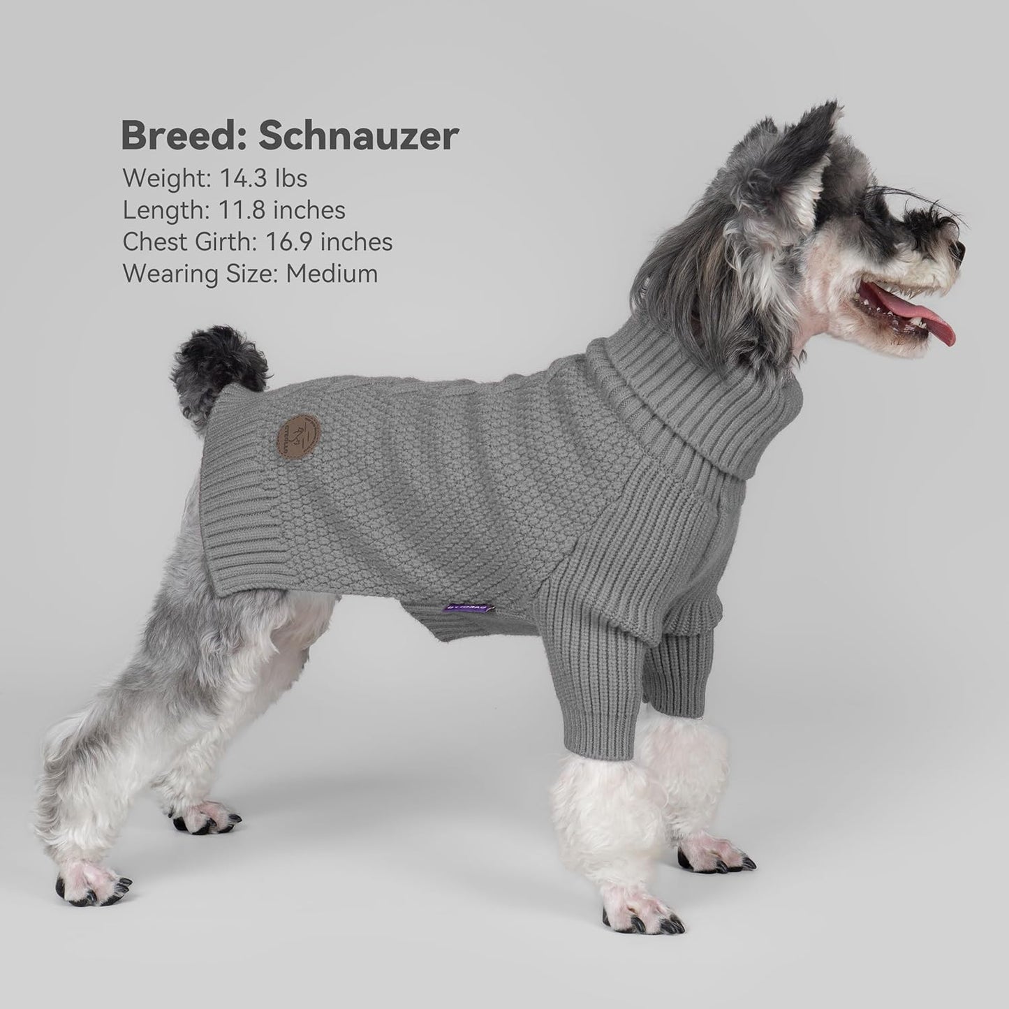 cyeollo Dog Sweater Warm Turtleneck Knitted Sweaters with Sleeve Winter Dog Clothes Sweaters for Dogs, Grey L