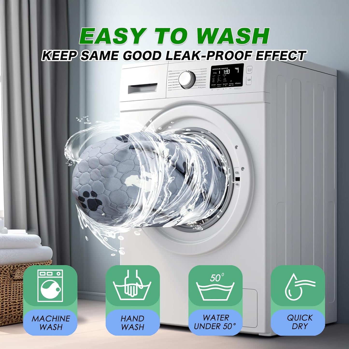 Washable Pee Pads, Puppy Pee Pad for Dogs, 2 Pack Absorbent Reusable Training Dog Pads Pet Puppy Pads, Non-Slip Potty Pads for Whelping, Playpen, Crate, Bed, Grey 24"x48"