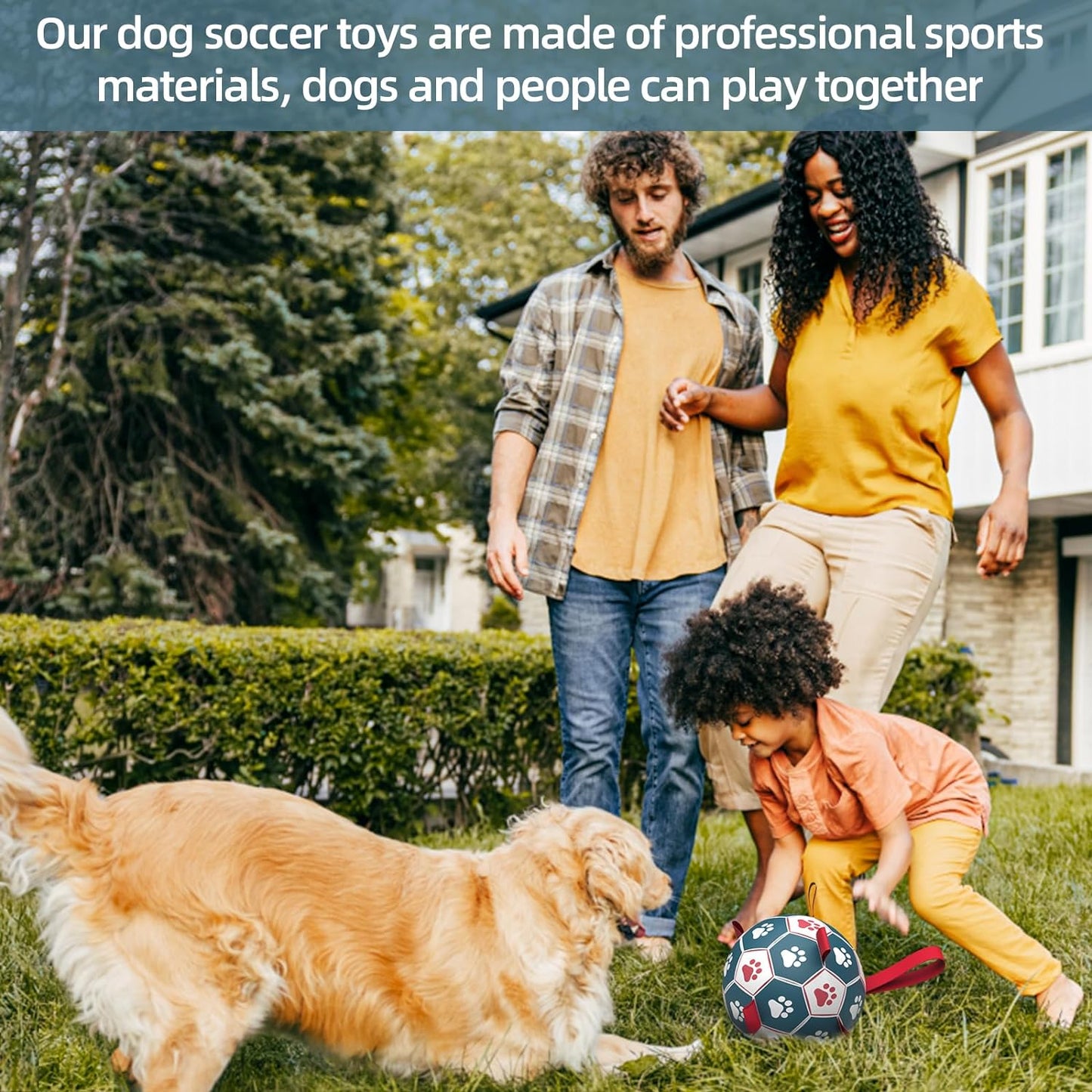 QDAN Extra Large Soccer Ball with Straps, Interactive Dog Toys for Tug of War, Puppy Birthday & Water Toy, Large Dog Balls - Blue & Red (9 Inch)