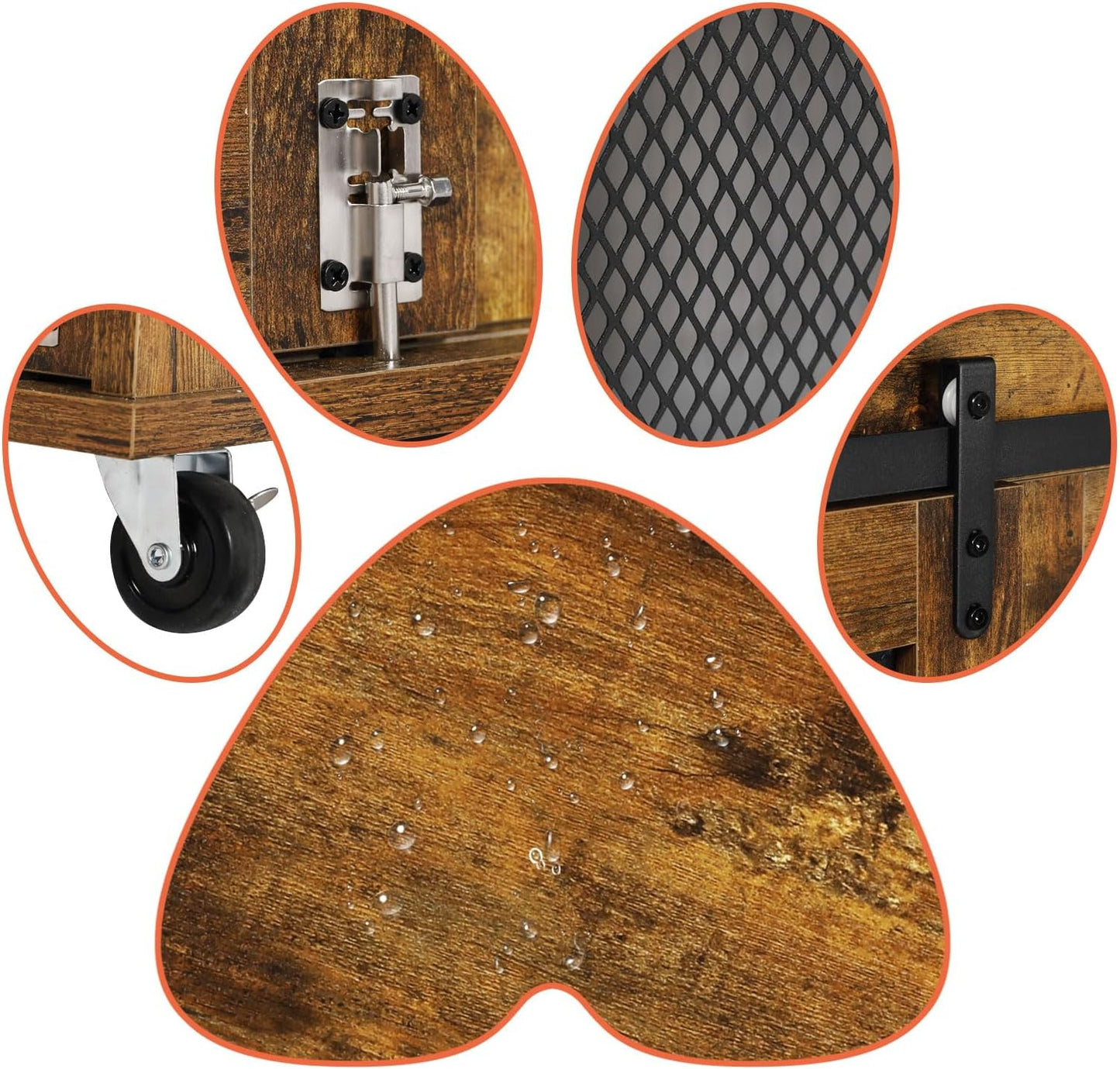 LINLUX 47 Inch Large Dog Crate Furniture, Wooden Heavy Duty XL Dog Kennel Indoor, Decorative Dog Cage Table for Large Dogs, with Sliding Doors, Wheels and Flip-top Plate, Rustic Brown