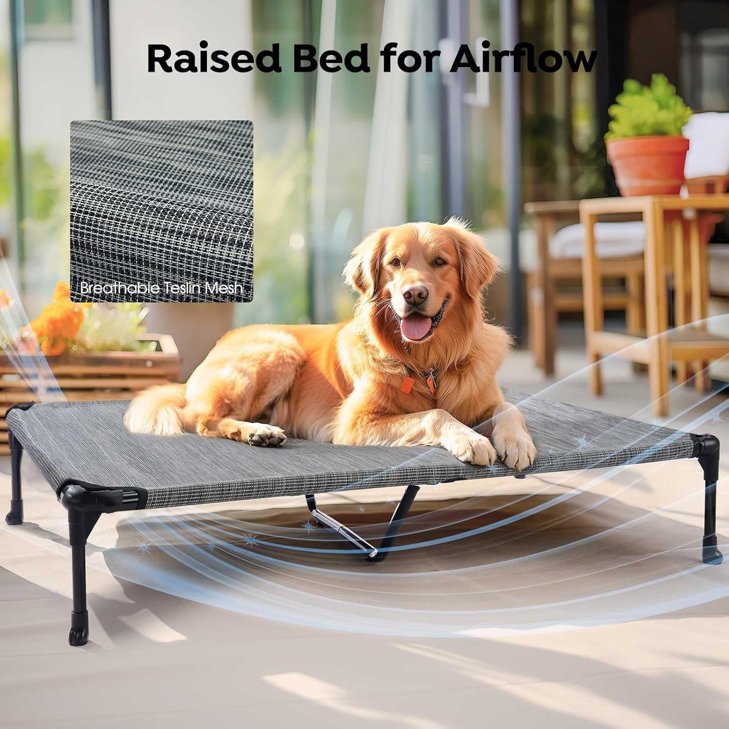 Veehoo Cooling Elevated Dog Bed Add Removable Waterproof Bolster Cushion Mat, Raised Pet Cot with Breathable Teslin Mesh, No-Slip Feet, Dog Sofa Bed for Indoor Outdoor, XXLarge, Black Silver