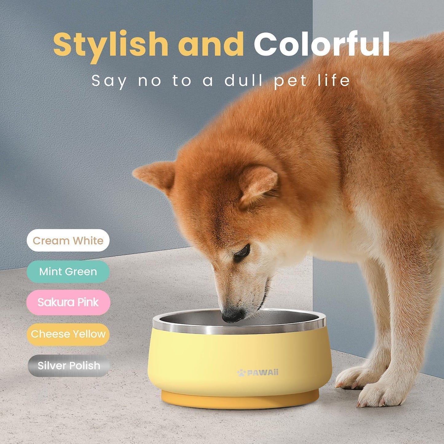 Pawaii Insulated Stainless Steel Dog Bowl with Non-Slip Base & Double Wall Design, ID Tag Included - 68oz Durable Dishwasher Safe Bowl for All Dogs