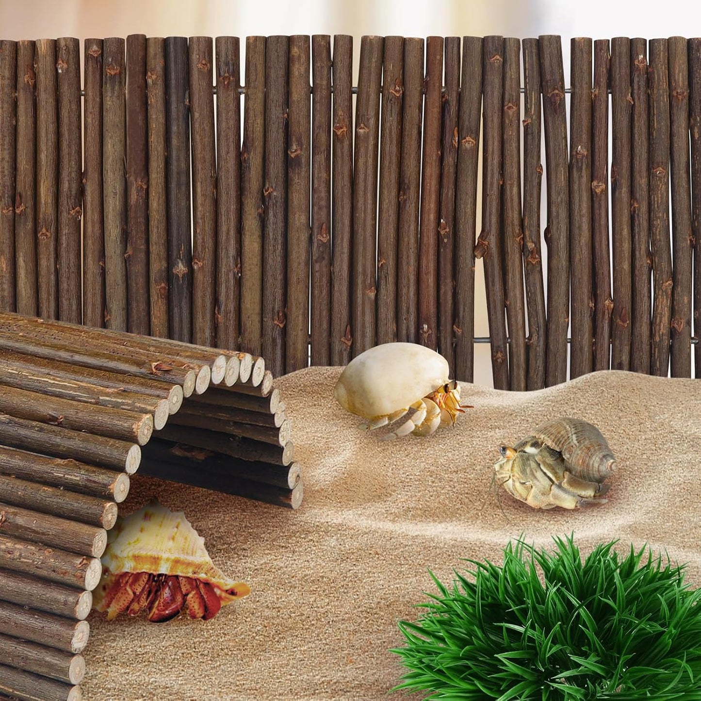 2PCS Reptile Hideout Hermit Crab Bendable Bridge, Wooden Hermit Crab Hideout Climbing Toys, Reptile Tank Habitat Decor Hiding Hut for Lizards, Mice, Spiders
