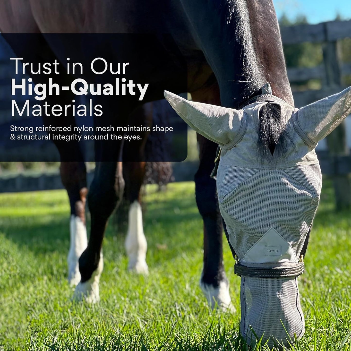 Horse Fly Mask with Nose Cover and Ears | 95% UV Eye Protection | Built-in Visor | Breathable, Lightweight Mask | Adjustable Fit for Comfort Horse Medium/Large Size