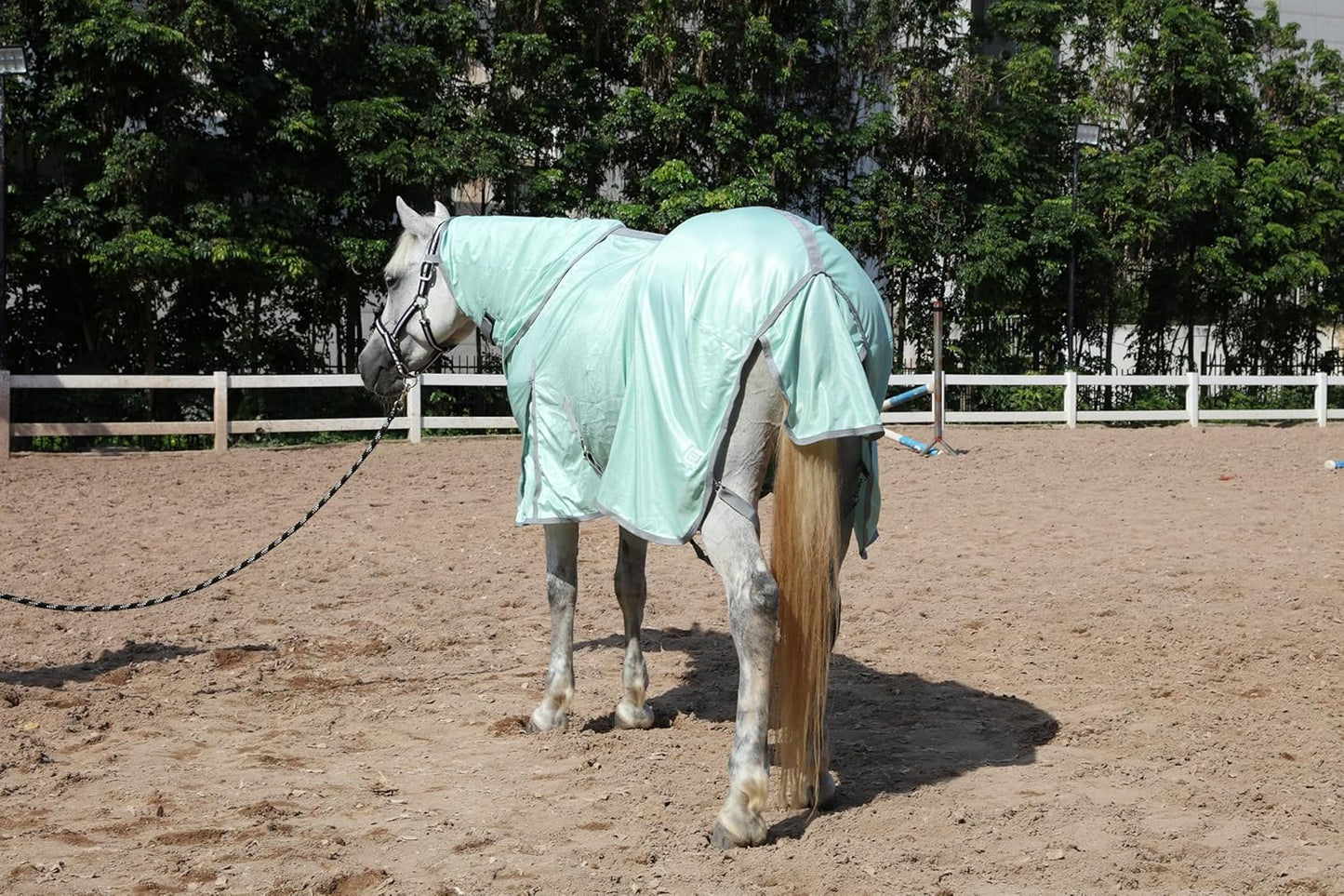 Horse Fly Sheet with Detachable Neck Cover & Belly Wrap, Adjustable Fly Sheet for Horses, Ventilated Airflow Mesh Equine Cooling Summer Flysheet Green 78