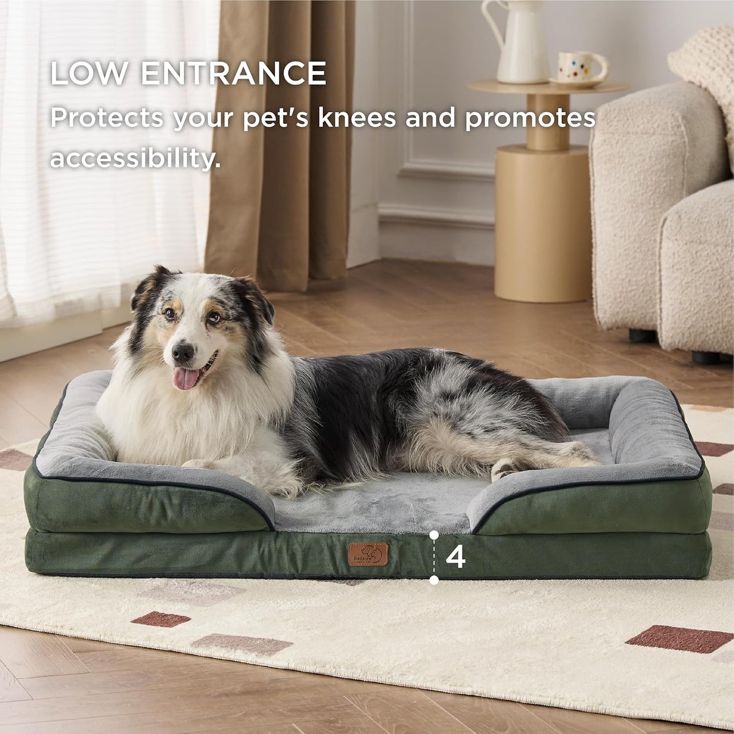 Bedsure XL Plus Orthopedic Dog Bed for Extra Large Dogs - Waterproof XLarge Dog Cat Bed, Comfort Dogs Couch Sofa with Washable Removable Cover, Pet Bed with Nonskid Bottom, Boreal Canopy Green, 48"