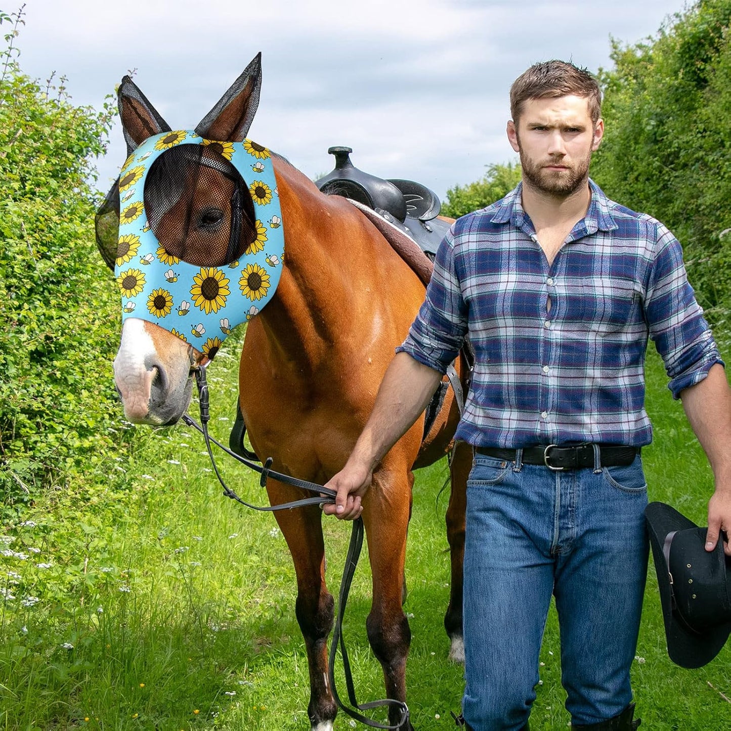 Chunful 6 Pcs Horse Fly Masks for Horses with Ears Smooth and Comfortable Fly Masks Cashel Fly Mask Elasticity Horse Face Mask Horse Masks Covering for Horses Riding Supplies(Large, Floral)