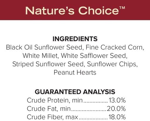 Blue Seal Nature's Choice Wild Bird Seed | High Energy Blend, Sunflower and White Safflower Seeds, No Filler | 20 Pound Bag