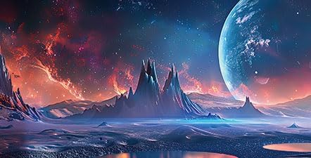 Scarlet Cosmic Aquarium Background,Cool Galaxy Parallel Space Themed Fish Tank Background, Tropical Desert Terrarium Background 48X18IN with 8 EVA Double-Sided Tape