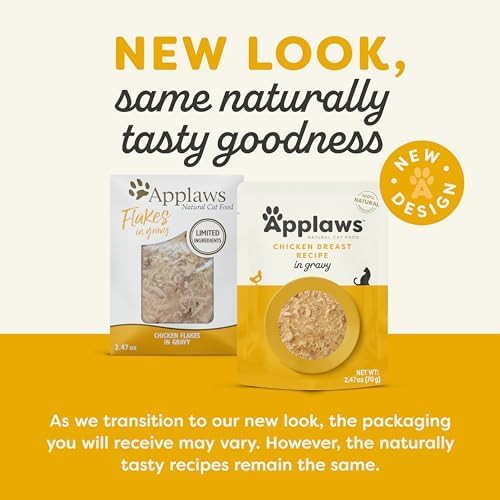 Applaws Natural Wet Cat Food in Gravy, Limited Ingredient Wet Cat Food Pouches, No Additives, Made with Natural Ingredients, Chicken Breast in Gravy (12 x 2.47oz Pouches)