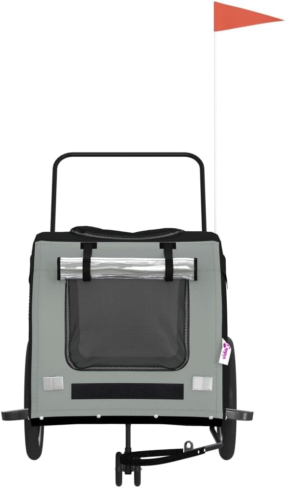 Tidyard Pet Bike Trailer Black and Gray Oxford Fabric and Iron Pet Bicycle Carrier, Animal Bike Stroller for Cat, Puppy, Dog, Outdoor, Travel