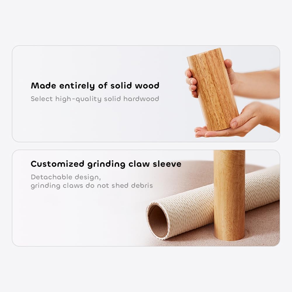 Wood Cat Tree for Indoor Cats, Modern Cat Tower, Unique Cat Condo with House, Tall Luxury Furniture with Heavy Duty Wide Base, Kraft Paper Rope Scratching Post, Removable Cushion (74.8-inch)