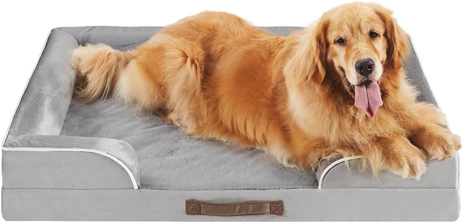 Friends Forever Orthopedic Dog Bed for Extra Large Dogs, Waterproof Memory Foam Dog Sofa Bed XL with Removable Washable Cover, Ally Grey, 42x32x7