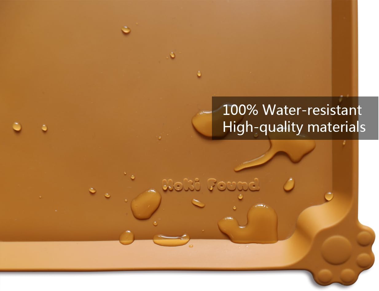 Hoki Found X-Large Silicone Pet Feeding Mats - Non-Slip Dog Cat Bowl Placemats - Waterproof - For Carpet - Butterscotch