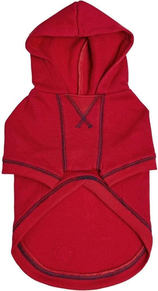 Blueberry Pet Essentials Soft & Comfy Better Basic Cotton Blend Dog Hoodie Sweatshirt in Red, Back Length 24",