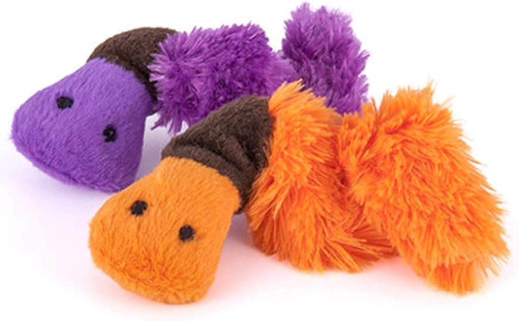P.L.A.Y. Cute Cat Toys - Feline Frenzy Animal Critter Themed Catnip Filled Toy, Great for Adult Cats and Kittens - Machine Washable, Recycled Materials, Crinkles, Bungees (Wiggly Wormies, Set of 2)