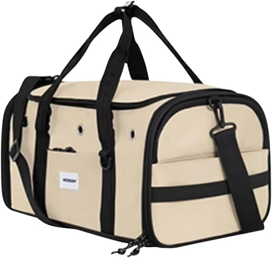 Pet Carrier Bag, Foldable Cat Bag Airline Approved, Soft-Sided Cat Travel Bag, Washable Dog Carrier Privacy Protection for Home Outdoor Travel(M, Brown)