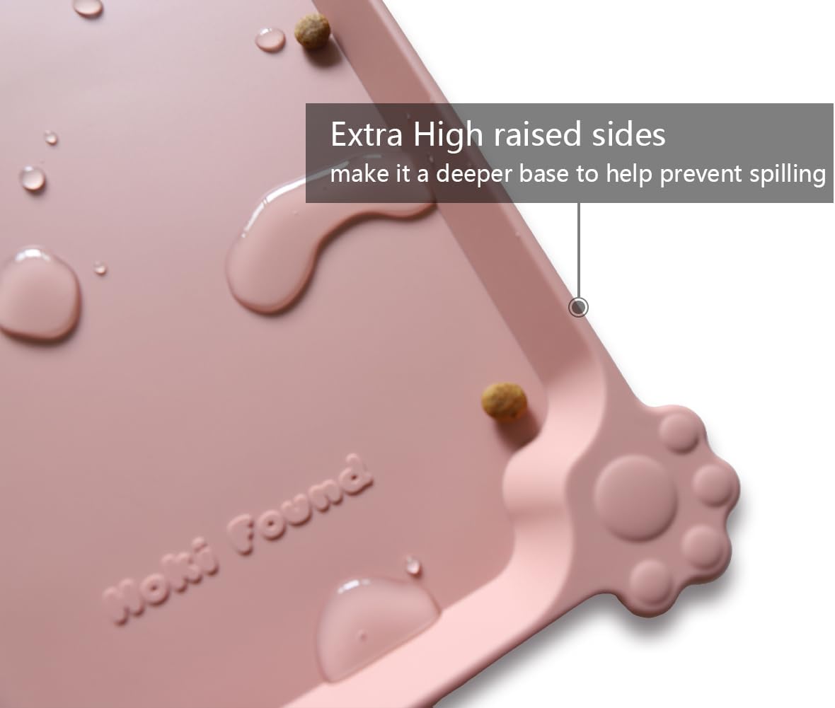 Hoki Found Silicone Pet Food Tray - High-Lips Dog Cat Bowl Mats - Waterproof Dog Cat Food Mats - Neutral Pink