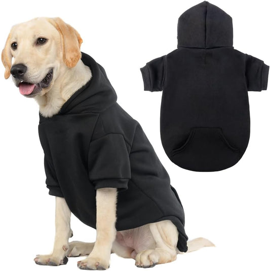 KOOLTAIL Basic Dog Hoodie - Soft and Warm Dog Hoodie Sweater with Leash Hole and Pocket, Dog Winter Coat, Cold Weather Clothes Sweatshirt for Small Medium Large Dogs Puppy Cat Boys Girls Black L