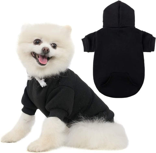 KOOLTAIL Basic Dog Hoodie - Soft and Warm Dog Hoodie Sweater with Leash Hole and Pocket, Dog Winter Coat, Cold Weather Clothes Sweatshirt for Small Medium Large Dogs Puppy Cat Boys Girls Black XS