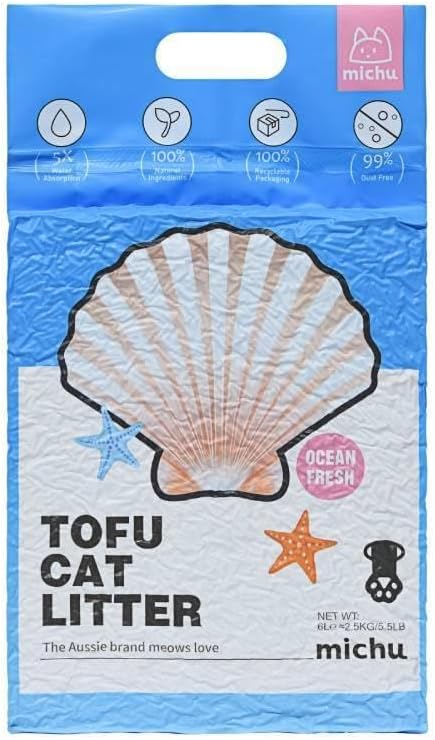 Tofu Cat Litter Natural Clumping Tofu Cat Litter, Fast Clumping and Easily Scoop-able 5.5lb/88oz 5 Scents - Ocean Fresh, 2 Pack